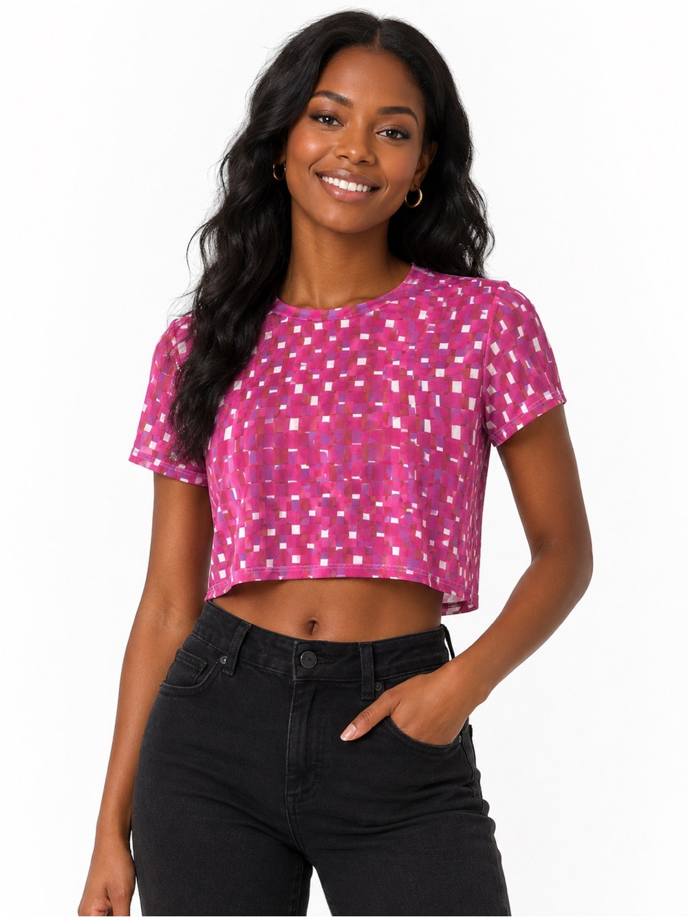 (A6) BP. Sheer Checkered shortsleeved crop top, Size‎ 1X, NWT